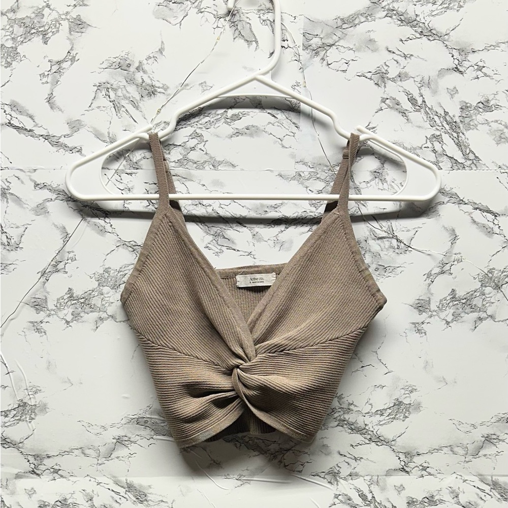 Active USA Tan Sleeveless Tie Front Camisole